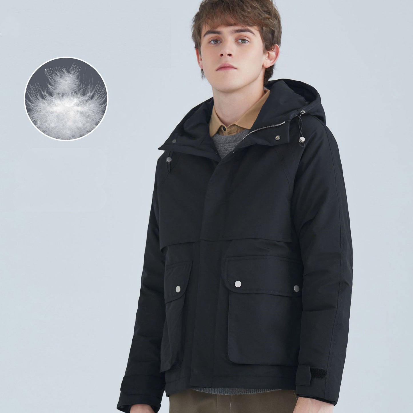 Veste courte à capuche en duvet de canard blanc all-match pour hommes