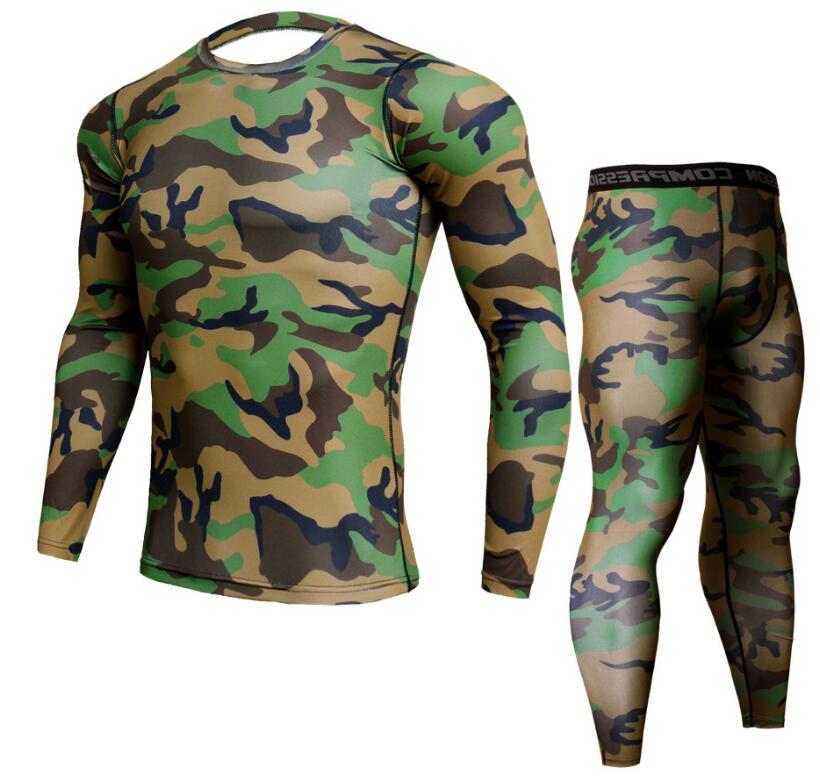 Ensemble pantalon et T-shirt de Camouflage pour hommes, T-shirt Crossfit à la mode, vêtements de marque à Compression, jogging, Leggings décontractés