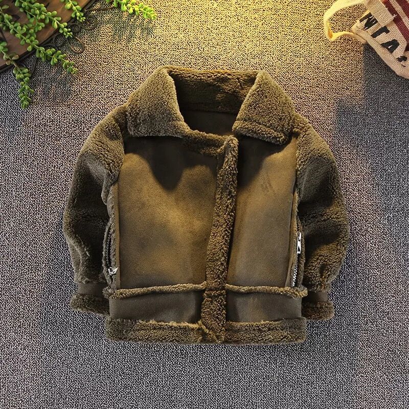 Veste enfant courte marron à manches longues