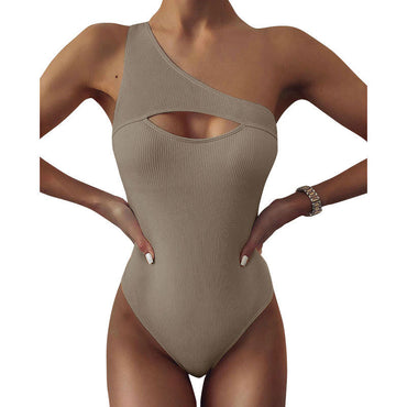 Professional New Solid Color One-Shoulder One-Piece Swimsuit - Polyester (6 Colors, S-XXXL)