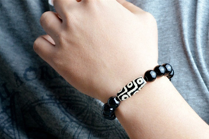 Naturligt svart agatarmband för män och kvinnor armband i etnisk stil retro svart agat nio ögon pärlor pärlor presentsmycken