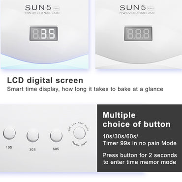 Professional 72W UV/LED Nail Lamp - 296x210x105mm ABS | 36 UVLED White Low Heat