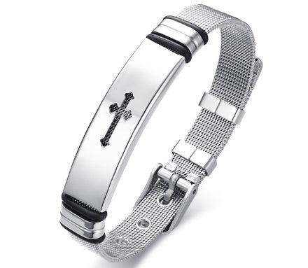 Rostfritt stål kors bibel charm armband armband för män justerbara klockarmband armband kristna smycken