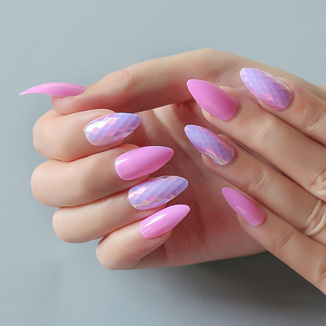 Square-Head Press-On Nails - VN15-0061-F14 | 24 Pieces + Nail Strip Set