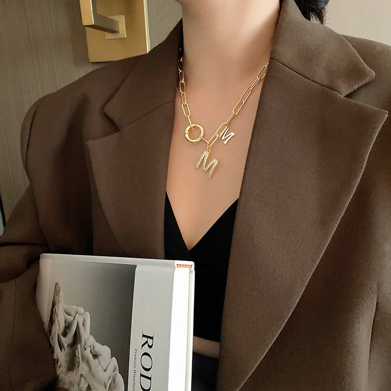 Chaîne collier court pour femme M lettre pendentif cou bijoux