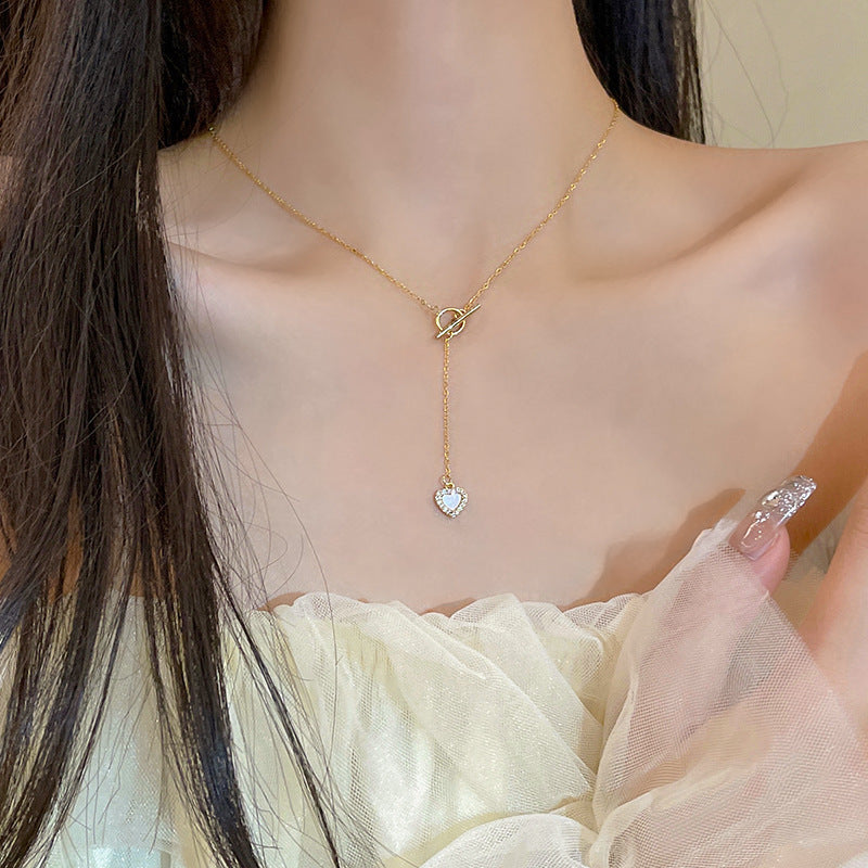 Love Titanium Steel Necklace Simple Zircon Pendant For Women