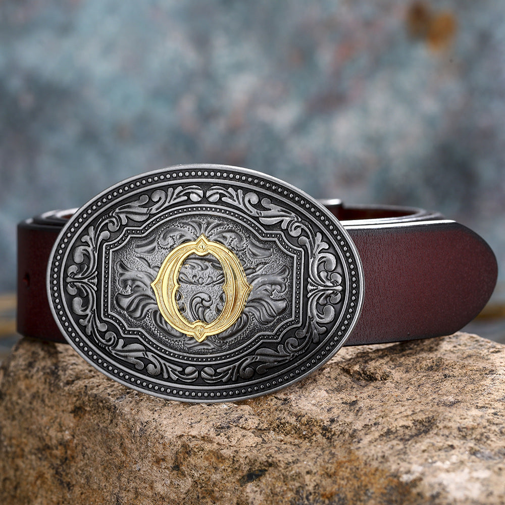 Unisex Floral Letter Buckle Belts - Artistic Expression