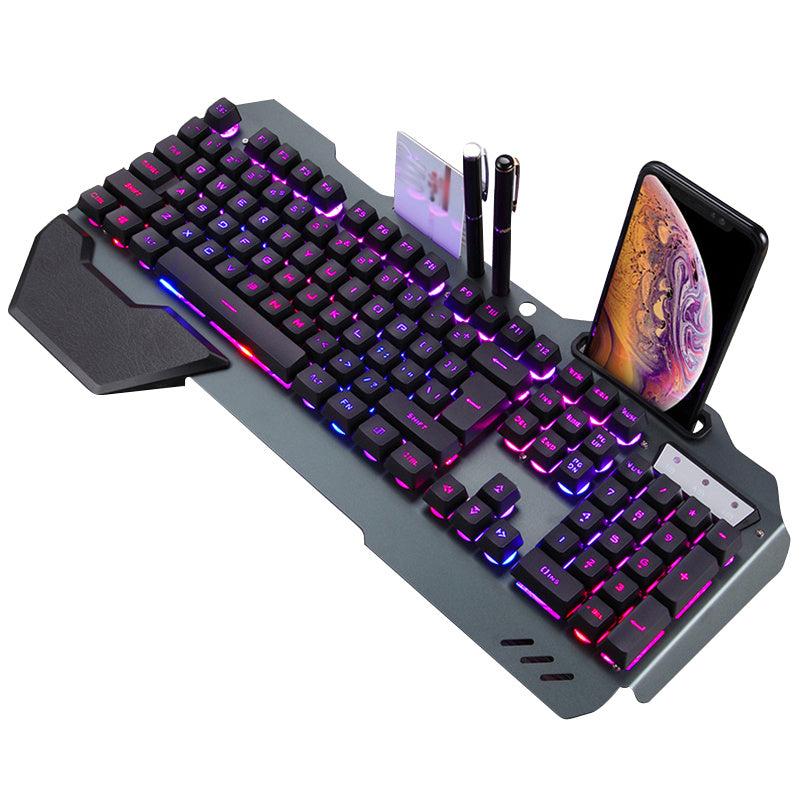 Ergonomiska speltangentbord med RGB bakgrundsbelysningstelefon innehavare