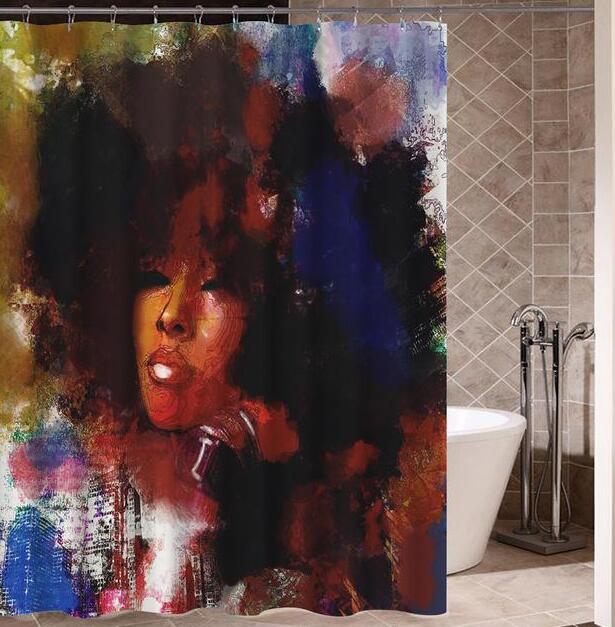 Art Design Graffiti Hip Hop African Girl Shower Curtain - Modern Building Bathroom Decor