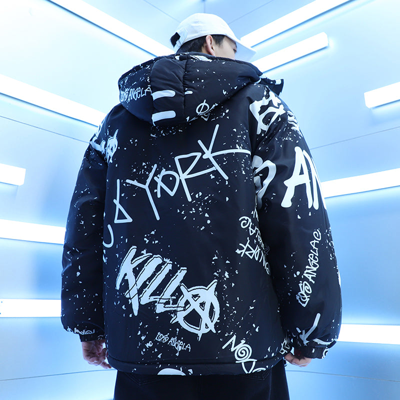 Hiver Splash Ink Graffiti veste rembourrée hommes épaissir