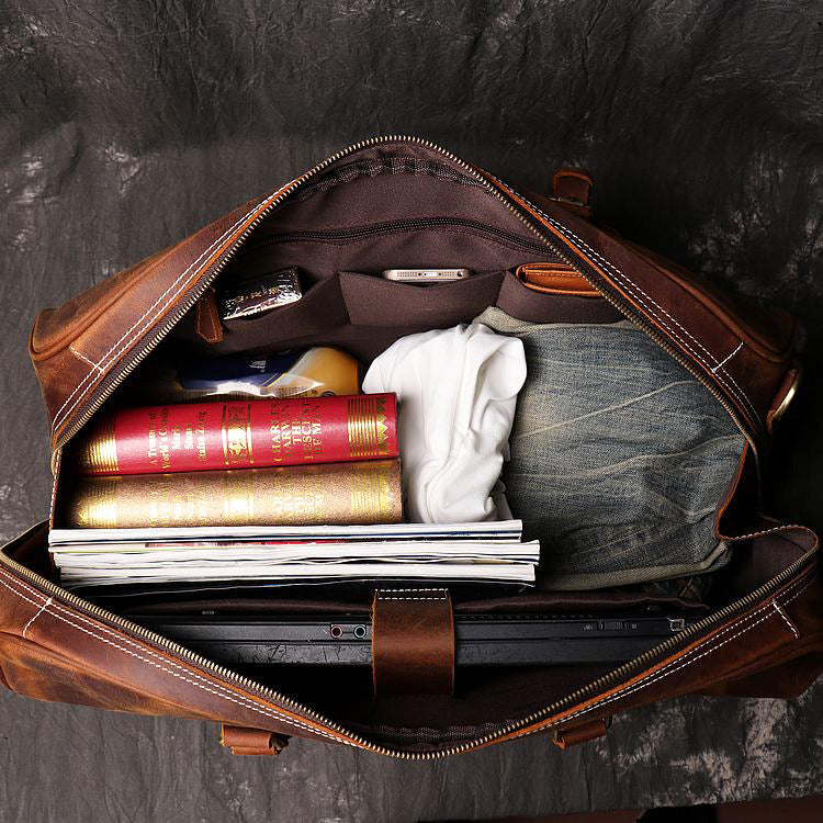 Mäns läder Hand Travel One Shoulder Crossbody Duffelväska
