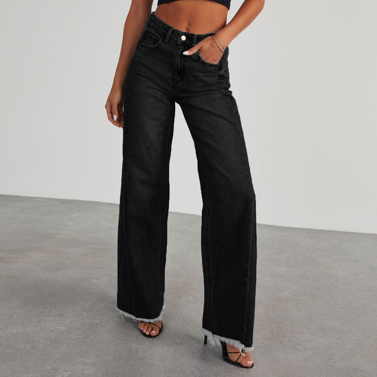 Fashion High Waist Jeans With Pockets - Comfortable Slim Fit