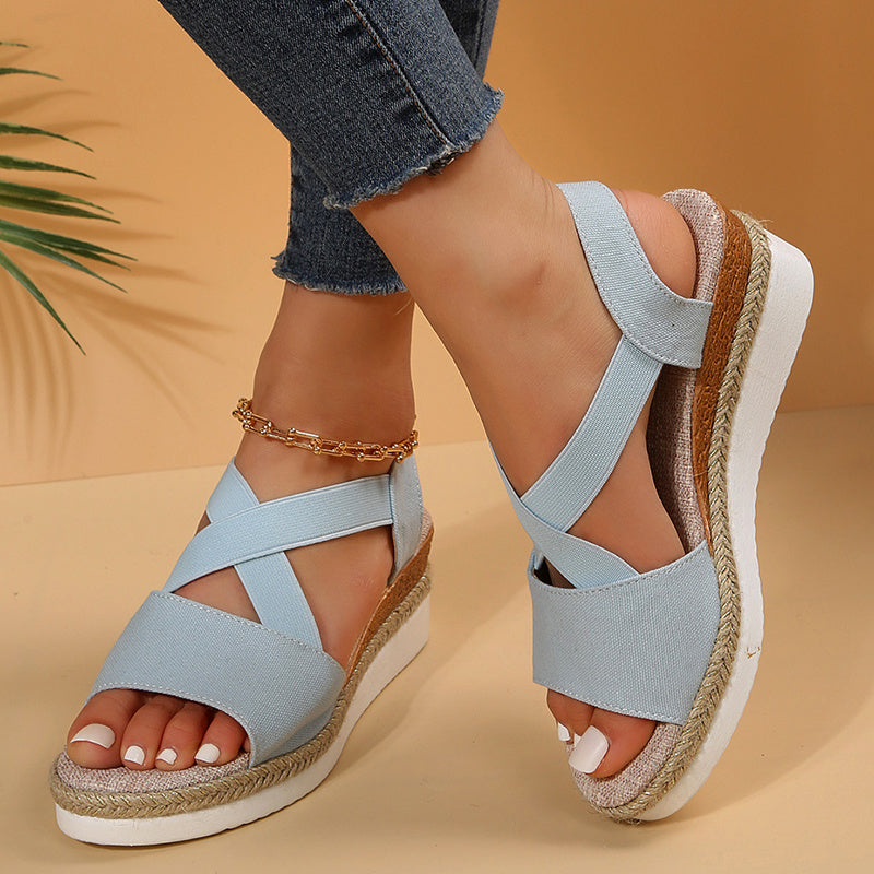 Women's Cross-Strap Platform Gladiator Wedge Sandals - Hemp Heel