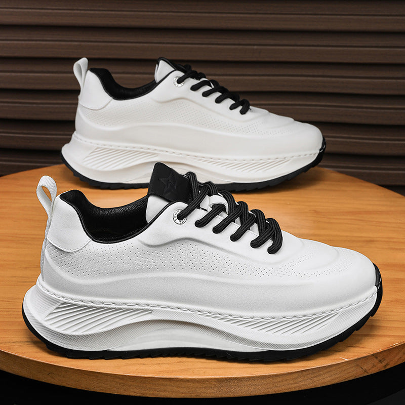 Herrskor med tjock sula, casual, andningsbara sneakers, snörning, pappaskor, pojke