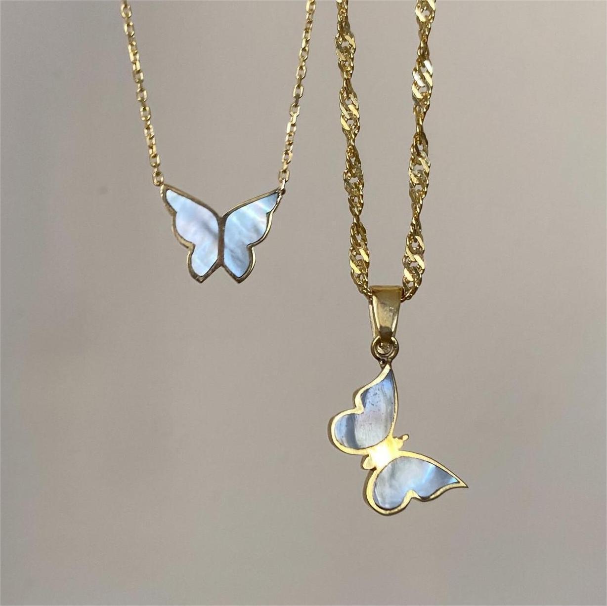 Electroplated 18K Gold Butterfly Necklace Women Clavicle Chain