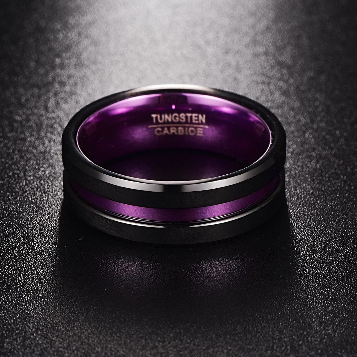 C it all Purple Frosted Groove Tungsten Carbide Ring – Men's