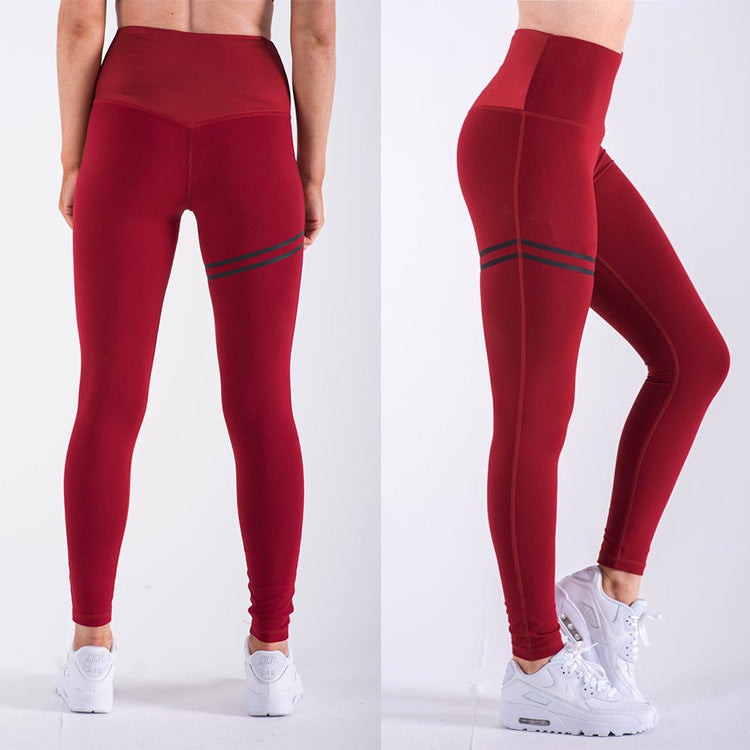 Pantalon de yoga extensible à rayures transfrontalières, taille haute, couleur unie, pantalon de fitness à neuf points