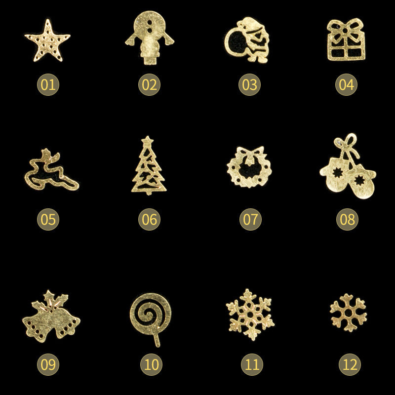 Christmas Nail Art Decorations - Gold Metal Charms | 120 Pieces Holiday Nail Stickers