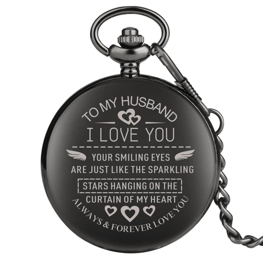 Fashion TO MY Husband Quartz Pocket Watch - Stylish Functional Modern Sleek Accurate Durable Statement