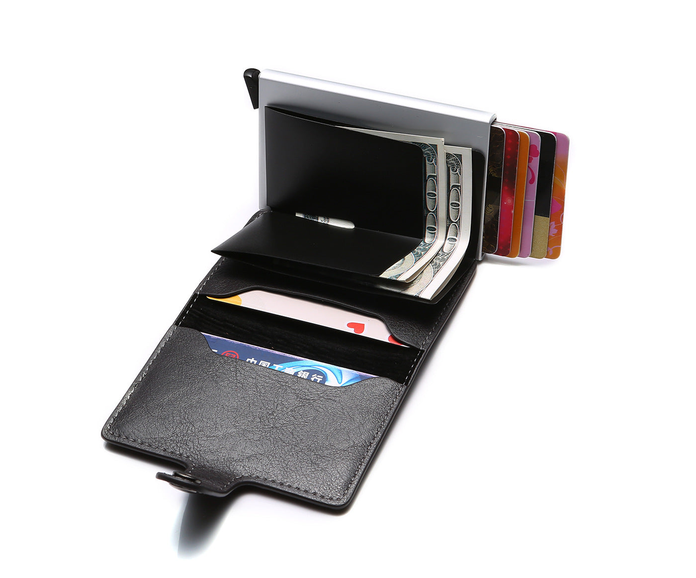 RFID Stöldskydd män Vintage plånbok aluminium metall handväska Läderfodral