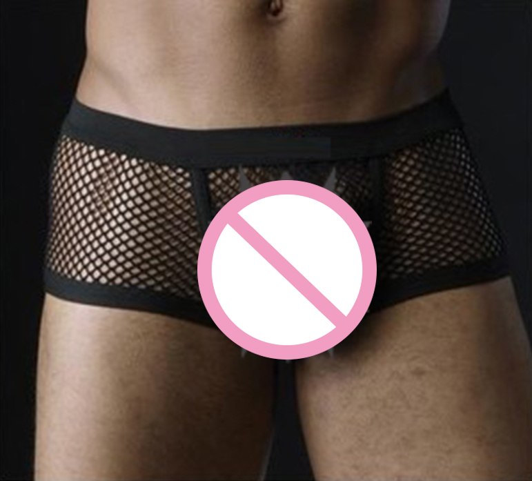 Boxer Sexy noir et blanc pour hommes, short en maille transparente, sous-vêtement érotique taille basse, sous-vêtements sexuels, Lingerie