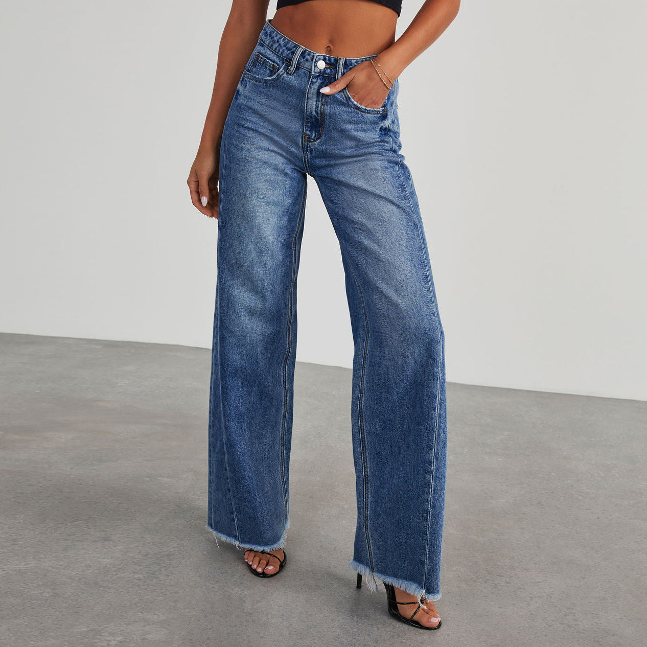 Fashion High Waist Jeans With Pockets - Comfortable Slim Fit