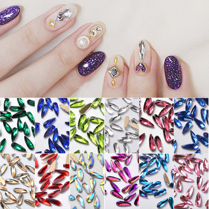 3D Water Drop Rhinestones - 10 Pieces 7x3mm | 3g Acrylic 12 Color Options