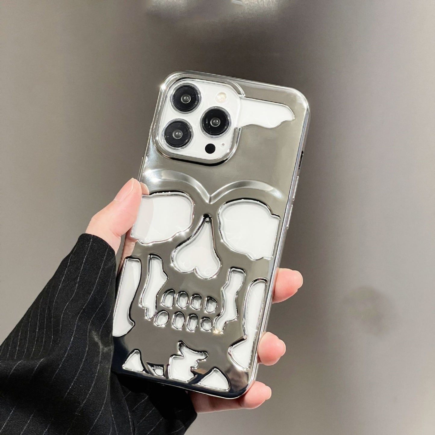 Lyxigt pläterat 3D-dödskalletelefonskal för iPhone 14 Pro Max 13 12 11 Plus Andningsbart Glansigt Ihåligt Guld Metallic Färg