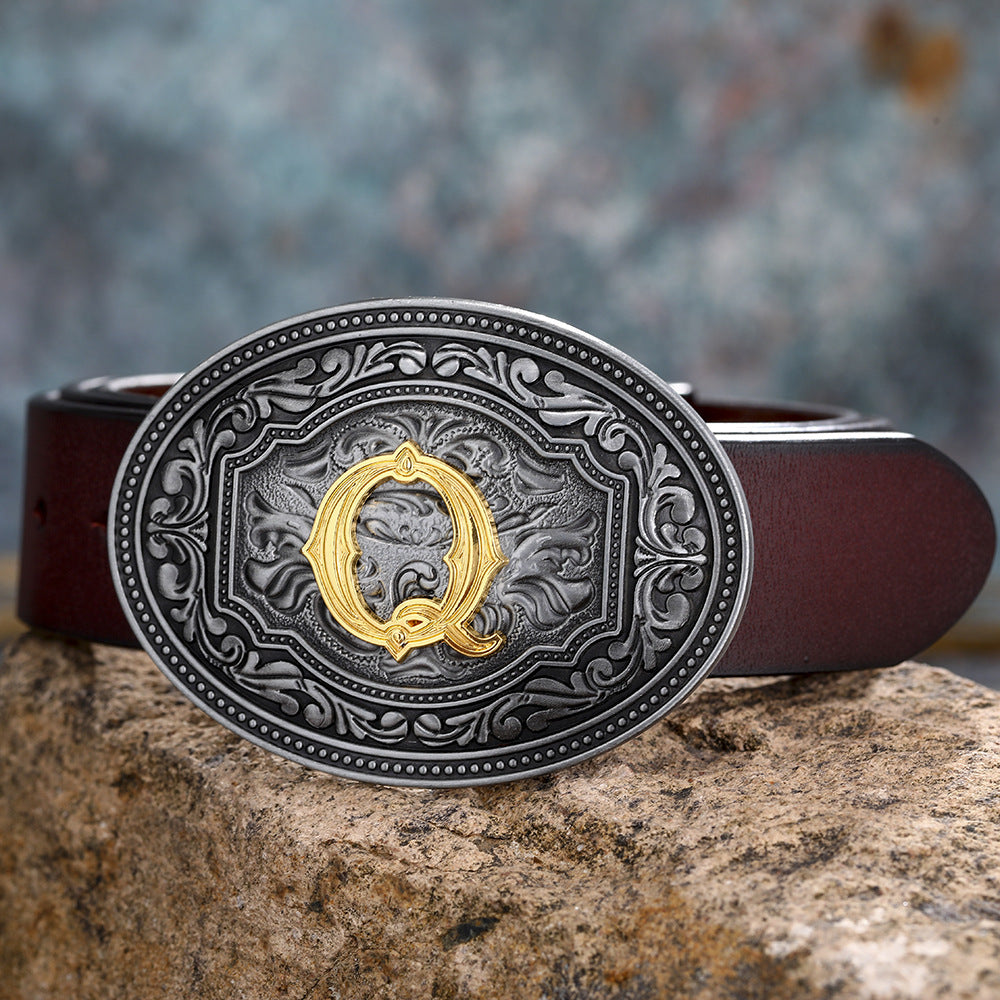 Unisex Floral Letter Buckle Belts - Artistic Expression