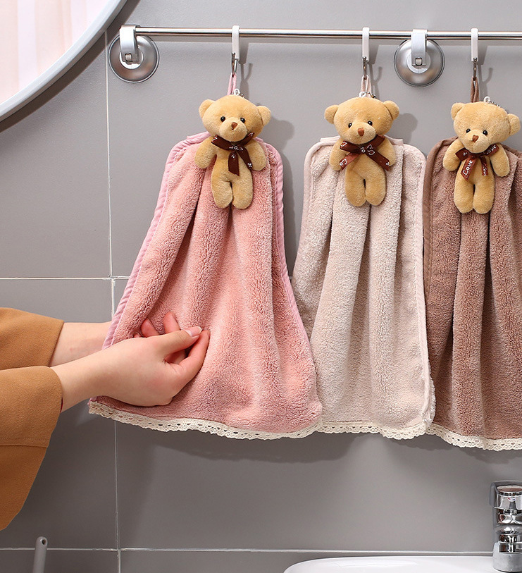 Torchon en velours corail, serviette absorbante suspendue pour salle de bain