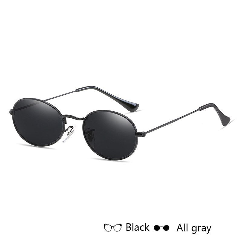 Lunettes de soleil ovales célèbres pour femmes, marque de luxe, monture ronde en métal, noires, petites lunettes bon marché