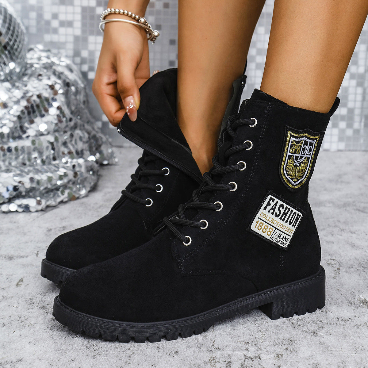 Women's Lace-Up Martin Boots with Chunky Heels