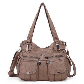 Sac messager Portable en cuir souple pour femmes, sacs à bandoulière avec poche à fermeture éclair, fourre-tout souple et décontracté
