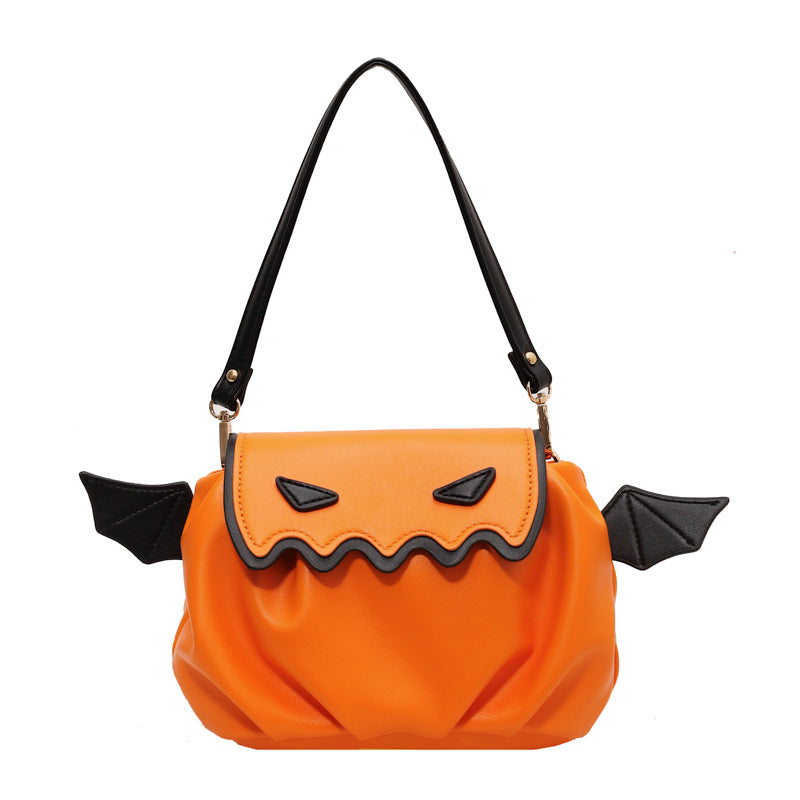 Whimsical Pumpkin Crossbody Bag - Halloween Cartoon Bag with Wings & Personality