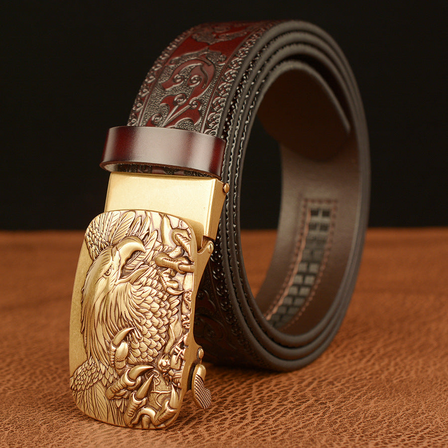 Men's Personalized Carved Eagle Automatic Buckle Belt - Unique Distinction