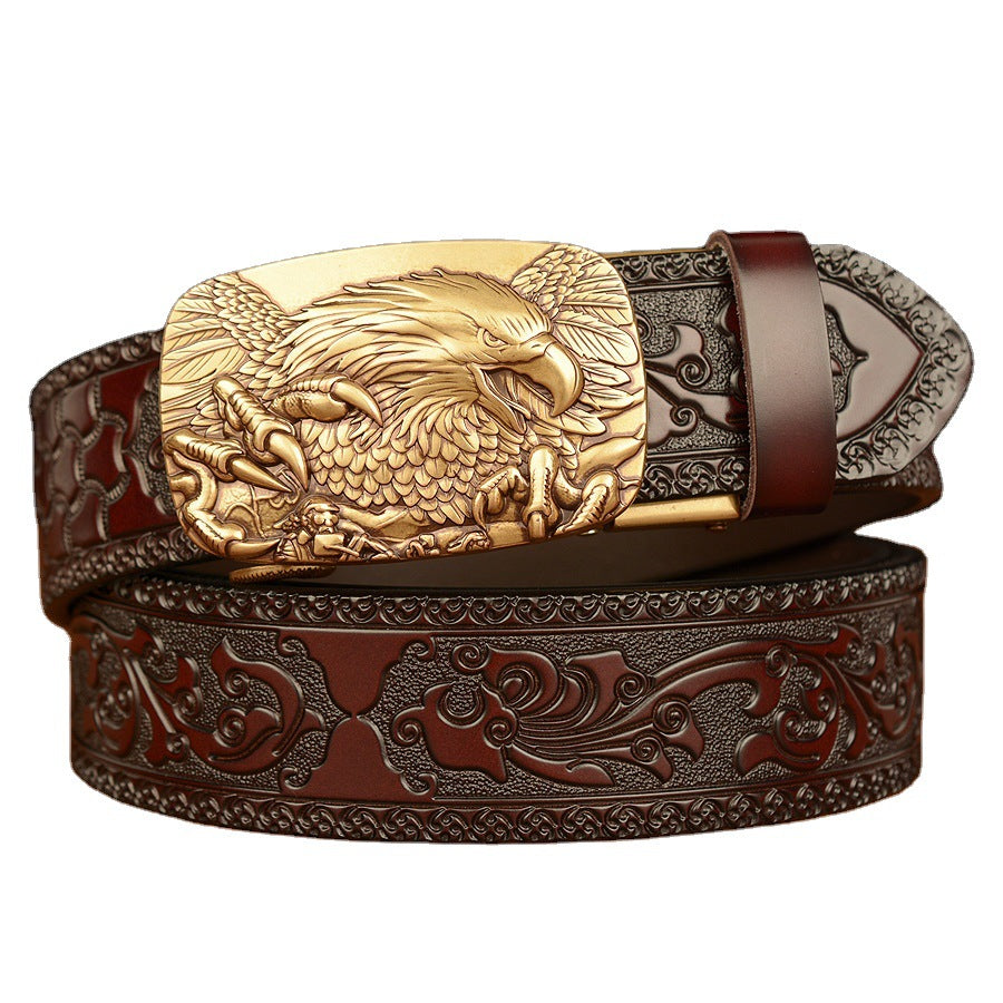 Men's Personalized Carved Eagle Automatic Buckle Belt - Unique Distinction