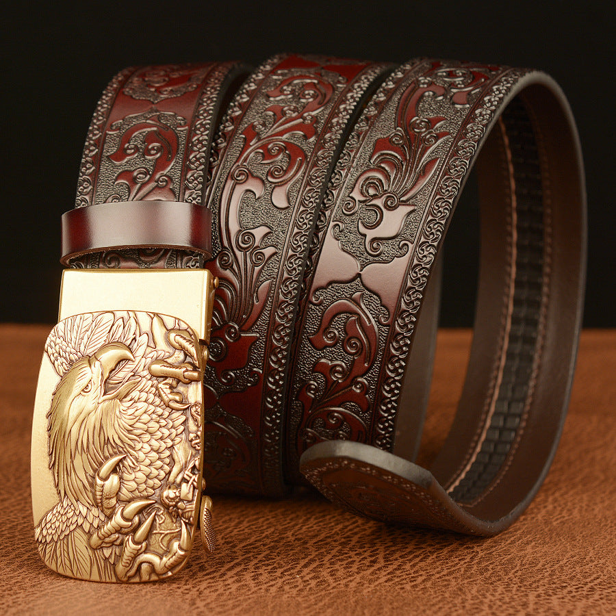 Men's Personalized Carved Eagle Automatic Buckle Belt - Unique Distinction