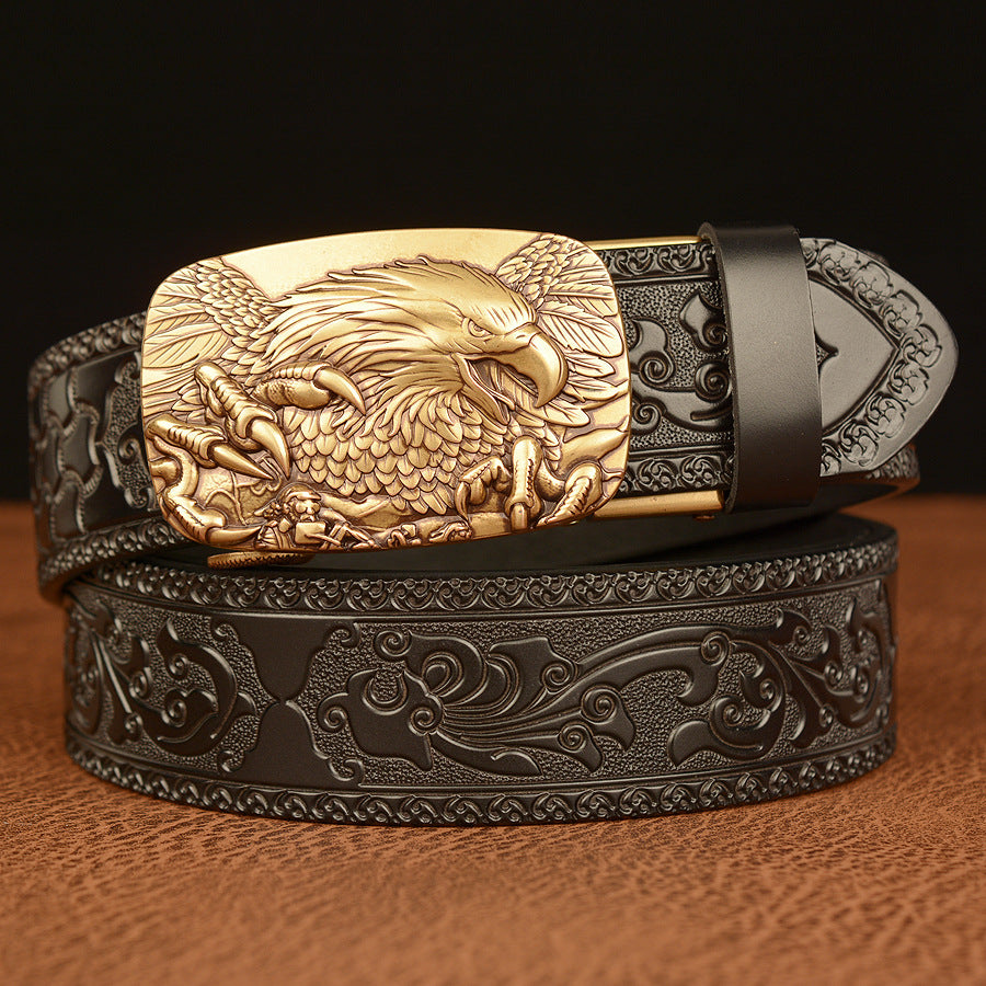 Men's Personalized Carved Eagle Automatic Buckle Belt - Unique Distinction