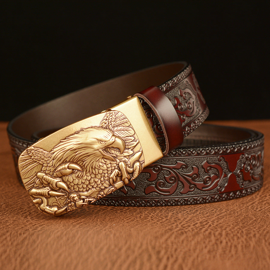 Men's Personalized Carved Eagle Automatic Buckle Belt - Unique Distinction