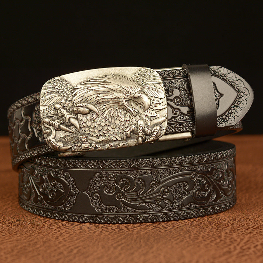 Men's Personalized Carved Eagle Automatic Buckle Belt - Unique Distinction