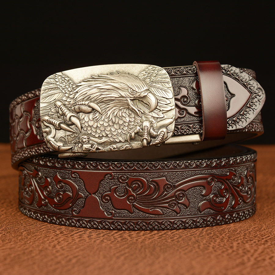 Men's Personalized Carved Eagle Automatic Buckle Belt - Unique Distinction