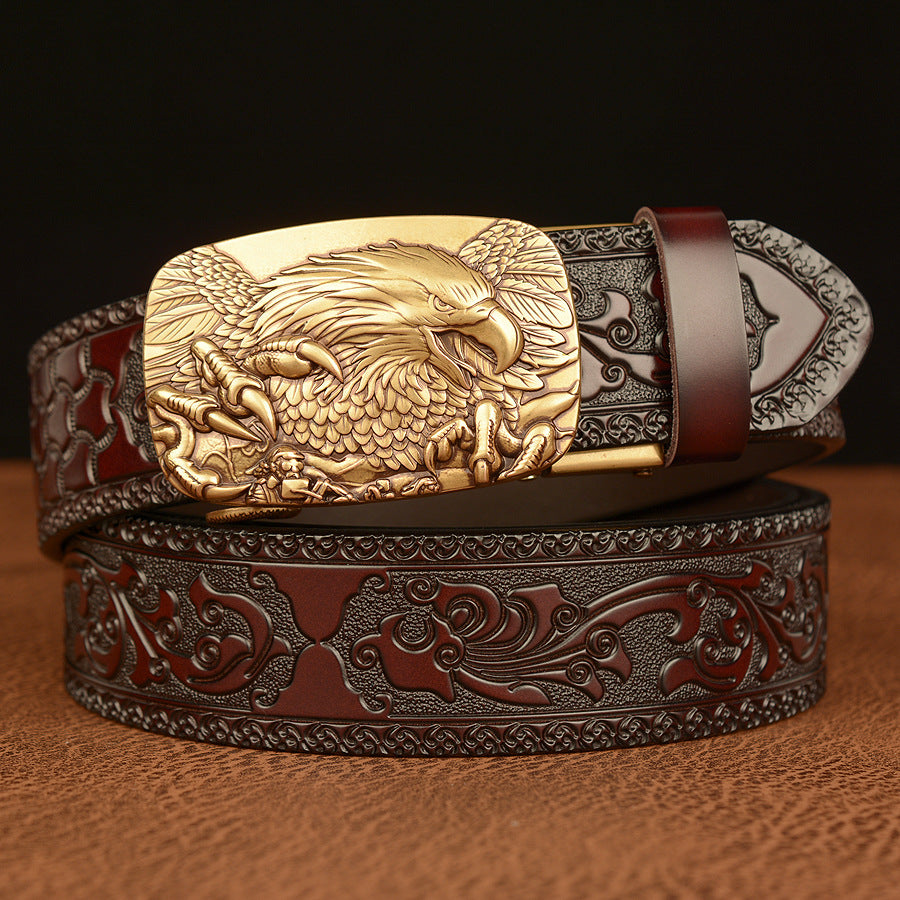 Men's Personalized Carved Eagle Automatic Buckle Belt - Unique Distinction