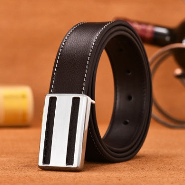 Men's Smooth Buckle Fashion Business Two-Layer Leather Belt - Professional Flow