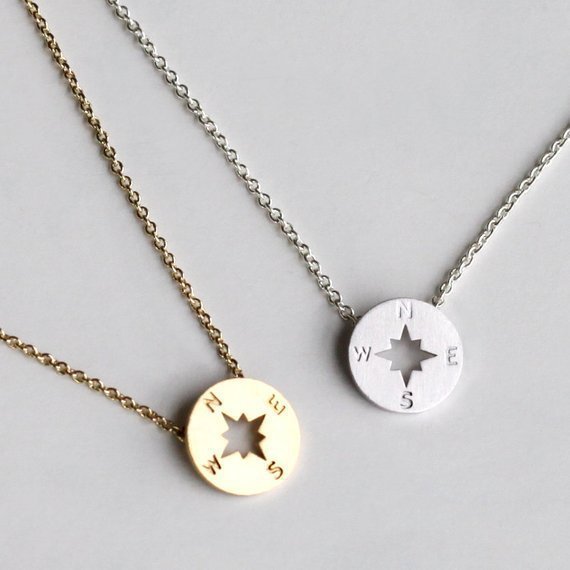 Round Disc Necklaces Pendant Women Compass Necklace