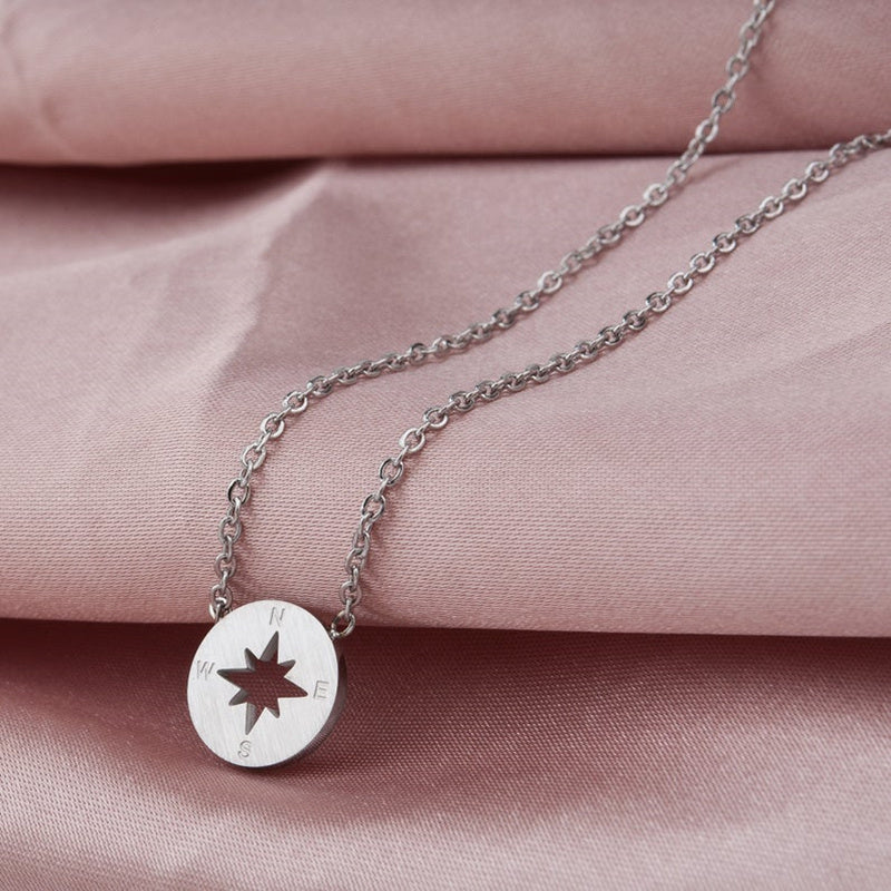 Round Disc Necklaces Pendant Women Compass Necklace