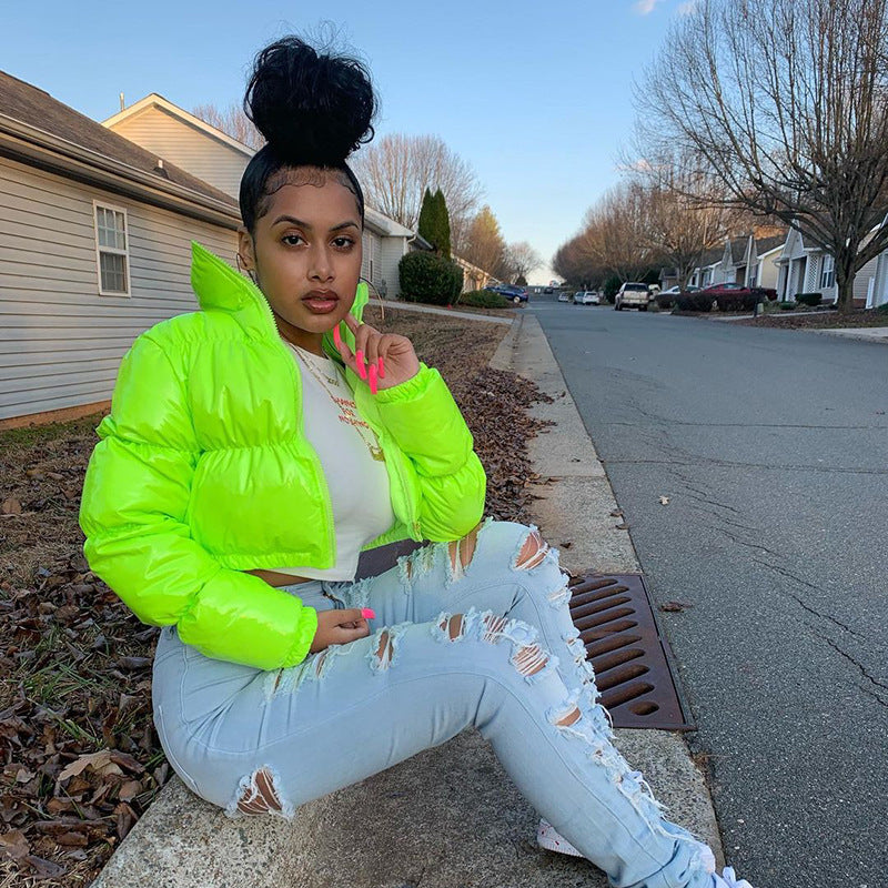 Sisterlinda Faux cuir PU Y2K bulle bouffante hiver chaud veste femmes manteaux à manches longues vêtements d'extérieur fermeture éclair décontracté mince Parkas
