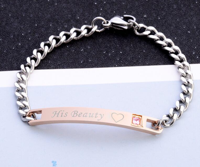 Hans drottning hennes kung svart roséguldfärgad damkedja kristallpararmband