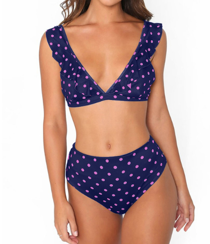 ny het Dot Floral border hög midja baddräkt Beachwear baddräkt för kvinnor