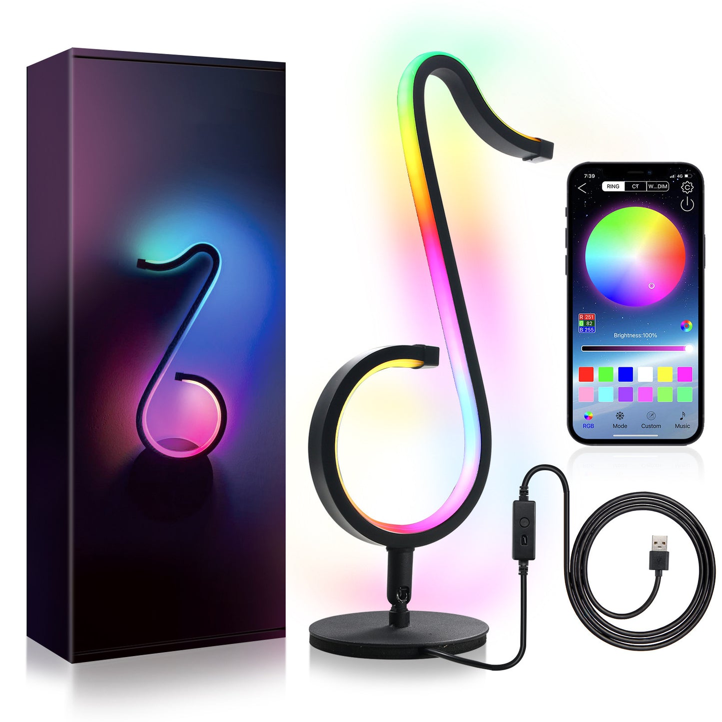 Intelligent APP fjärrkontroll symfoni Atmosfär Ljus LED nattljus 180 & deg Rotation Desktop Sängsida för hem Inredningslampa
