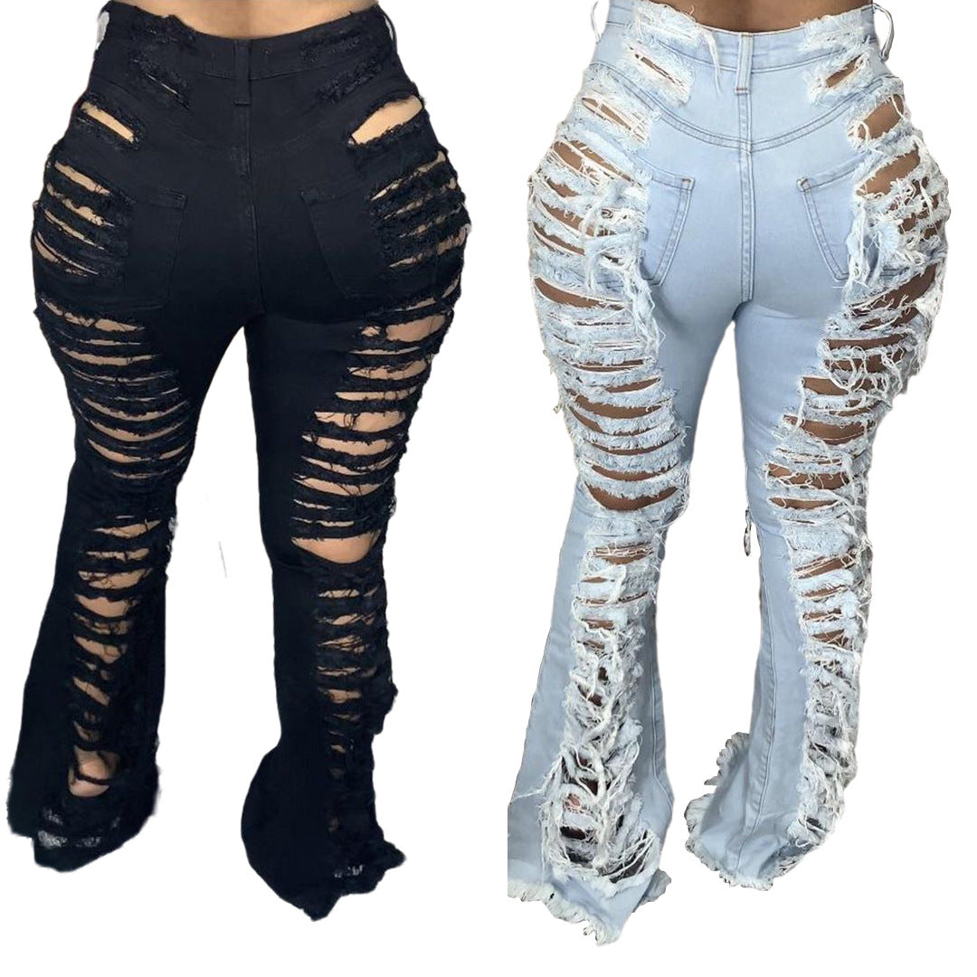 Jeans uniques à la mode, pantalons extensibles de grande taille à cloche